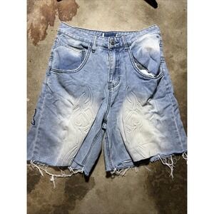 Austin Landing Big Pockets Denim Jean Shorts Streetwear Gangster Rap Logo Sz 2